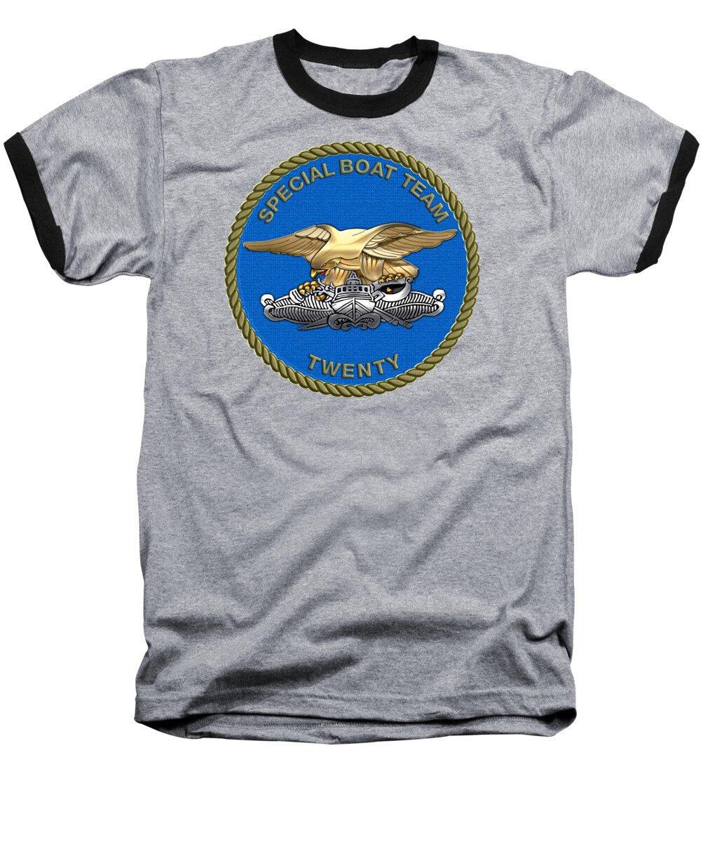 'military Insignia & Heraldry - Nswc' Collection By Serge Averbukh Baseball T-Shirt featuring the digital art U. S. Navy S W C C - Special Boat Team 20  - S B T 20  Patch over Black Velvet by Serge Averbukh