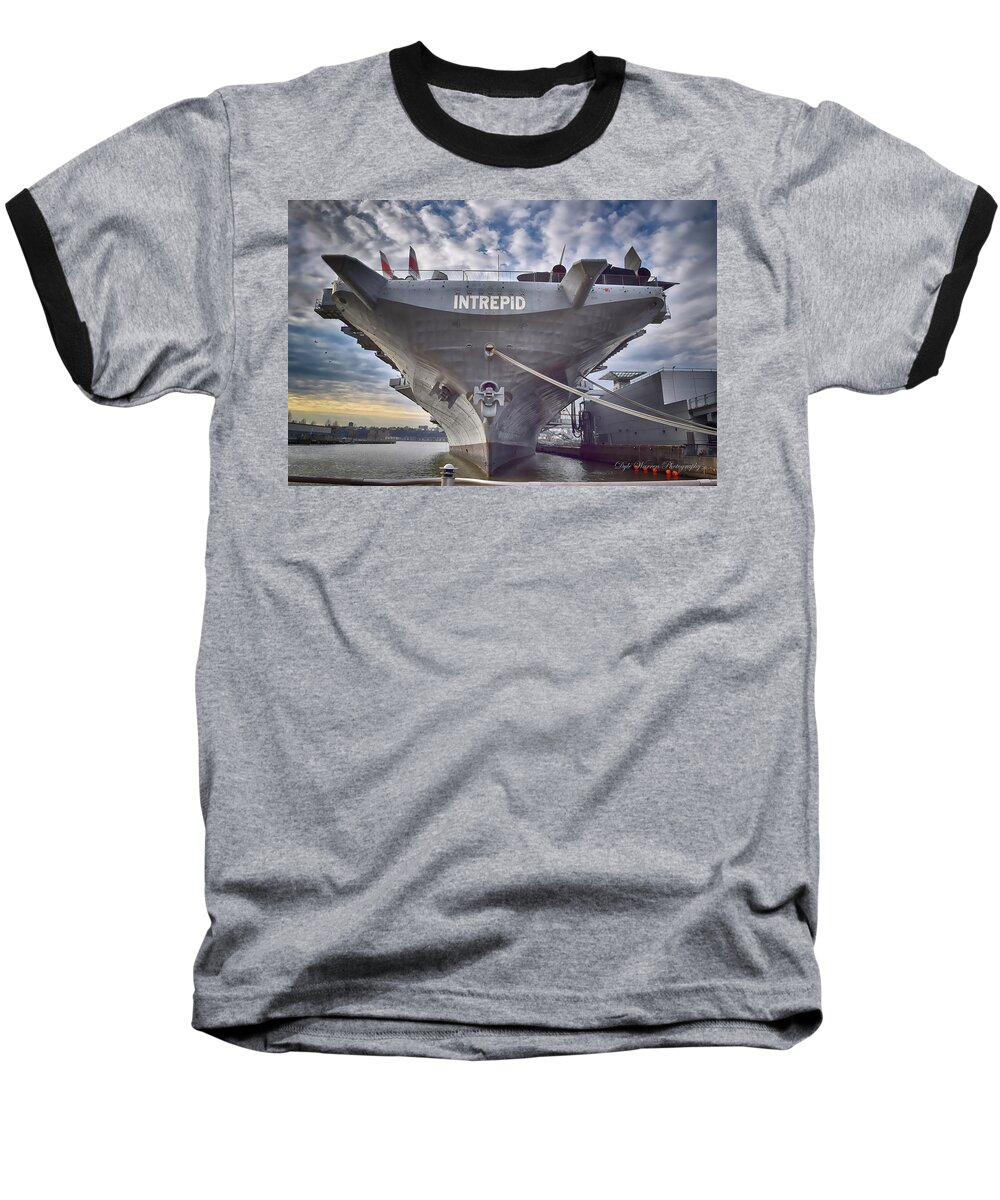 Intrepid Baseball T-Shirt featuring the photograph U S S INTREPID's BOW by Dyle Warren