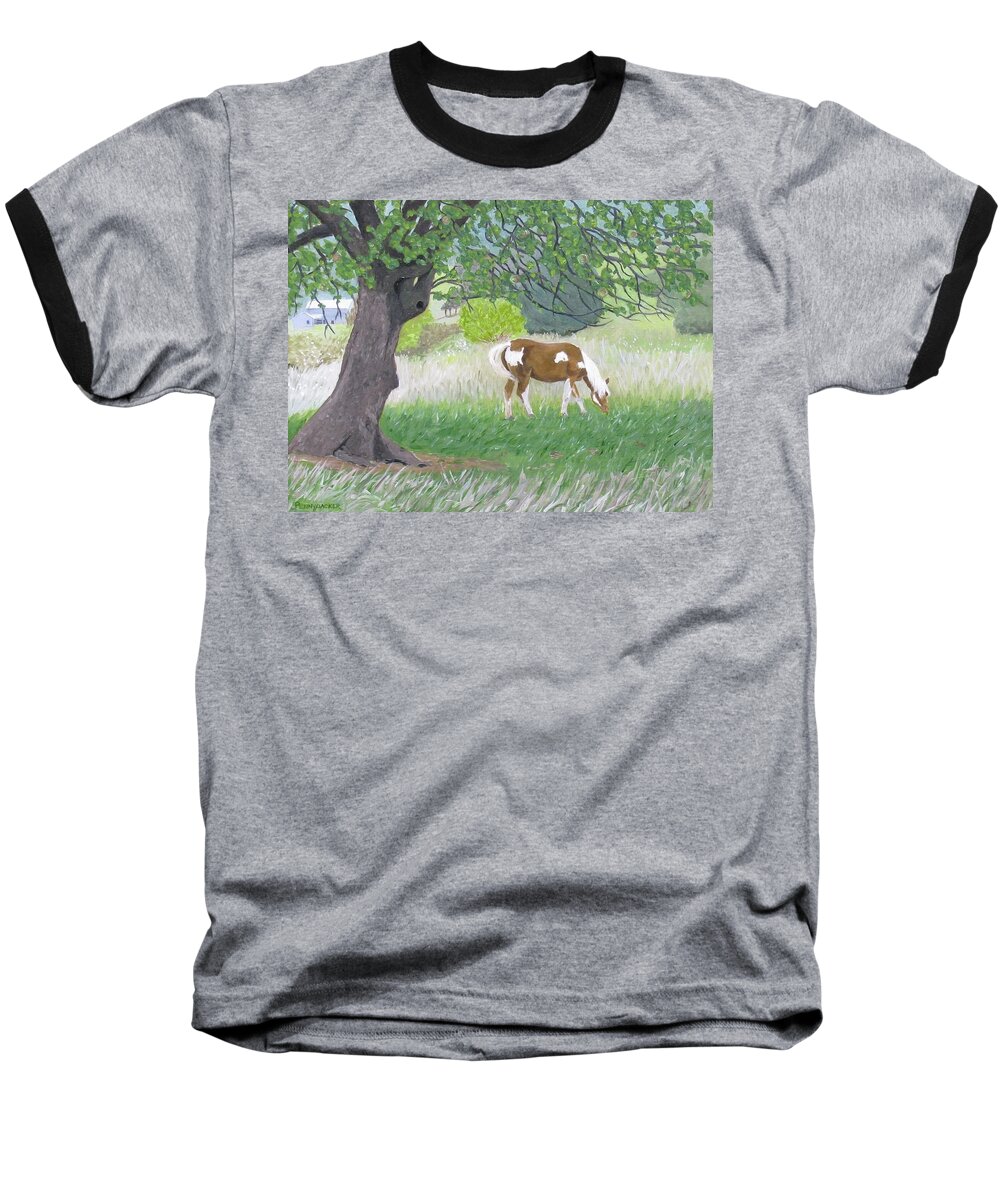 Amish Farm Baseball T-Shirt featuring the painting Under the Old Apple Tree by Barb Pennypacker
