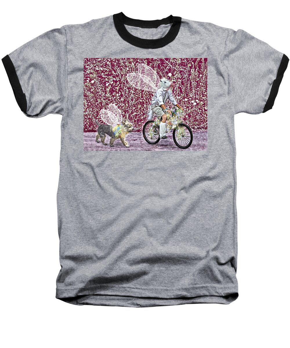 Lise Winne Baseball T-Shirt featuring the digital art Unicorn and Doggie Fairies by Lise Winne