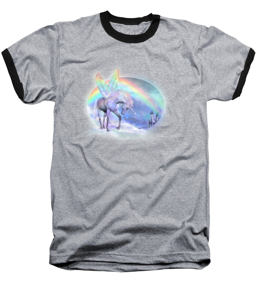 Unicorn Baseball T-Shirt featuring the mixed media Unicorn Of The Rainbow by Carol Cavalaris