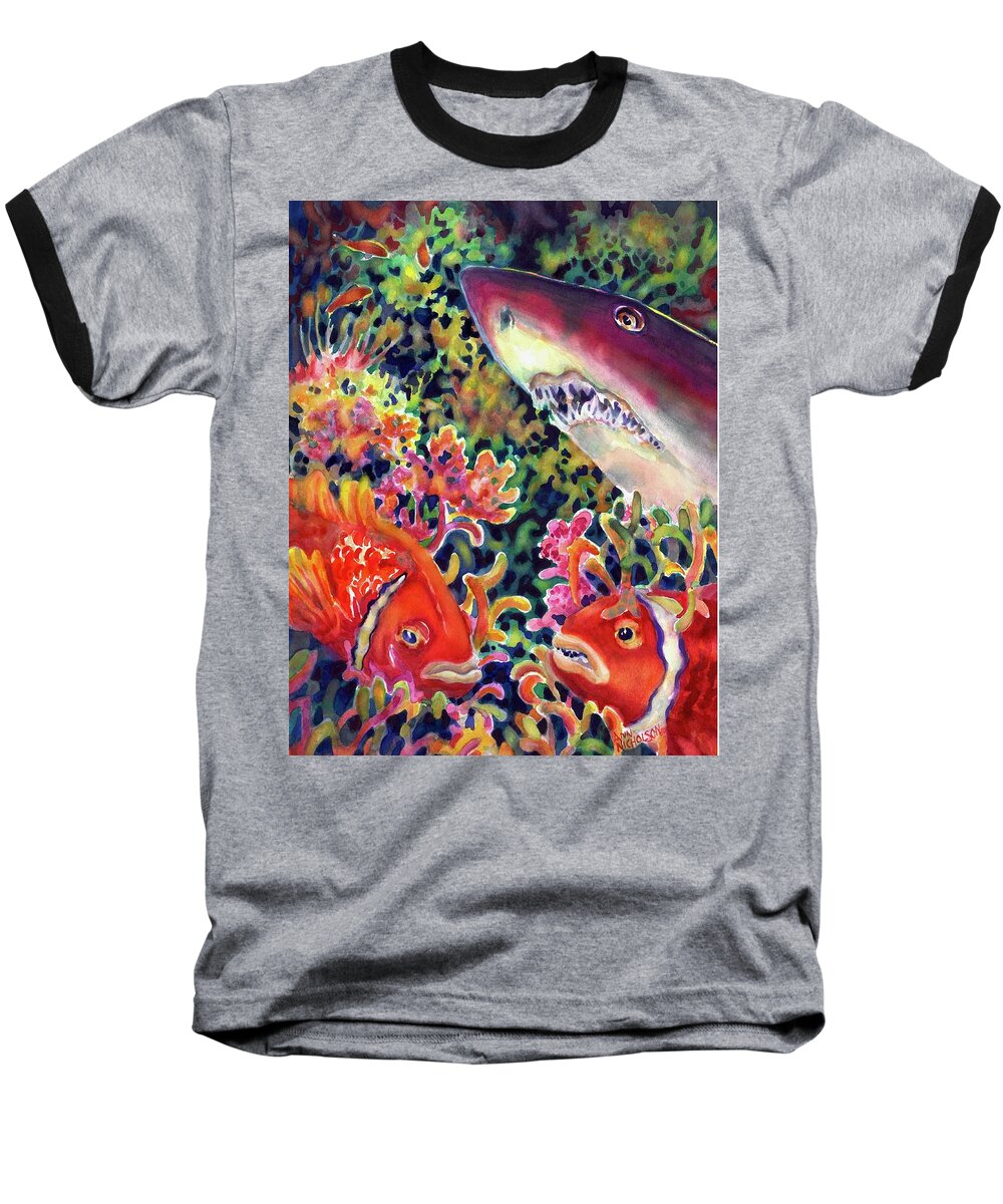 Watercolor Baseball T-Shirt featuring the painting Uninvited Guest by Ann Nicholson
