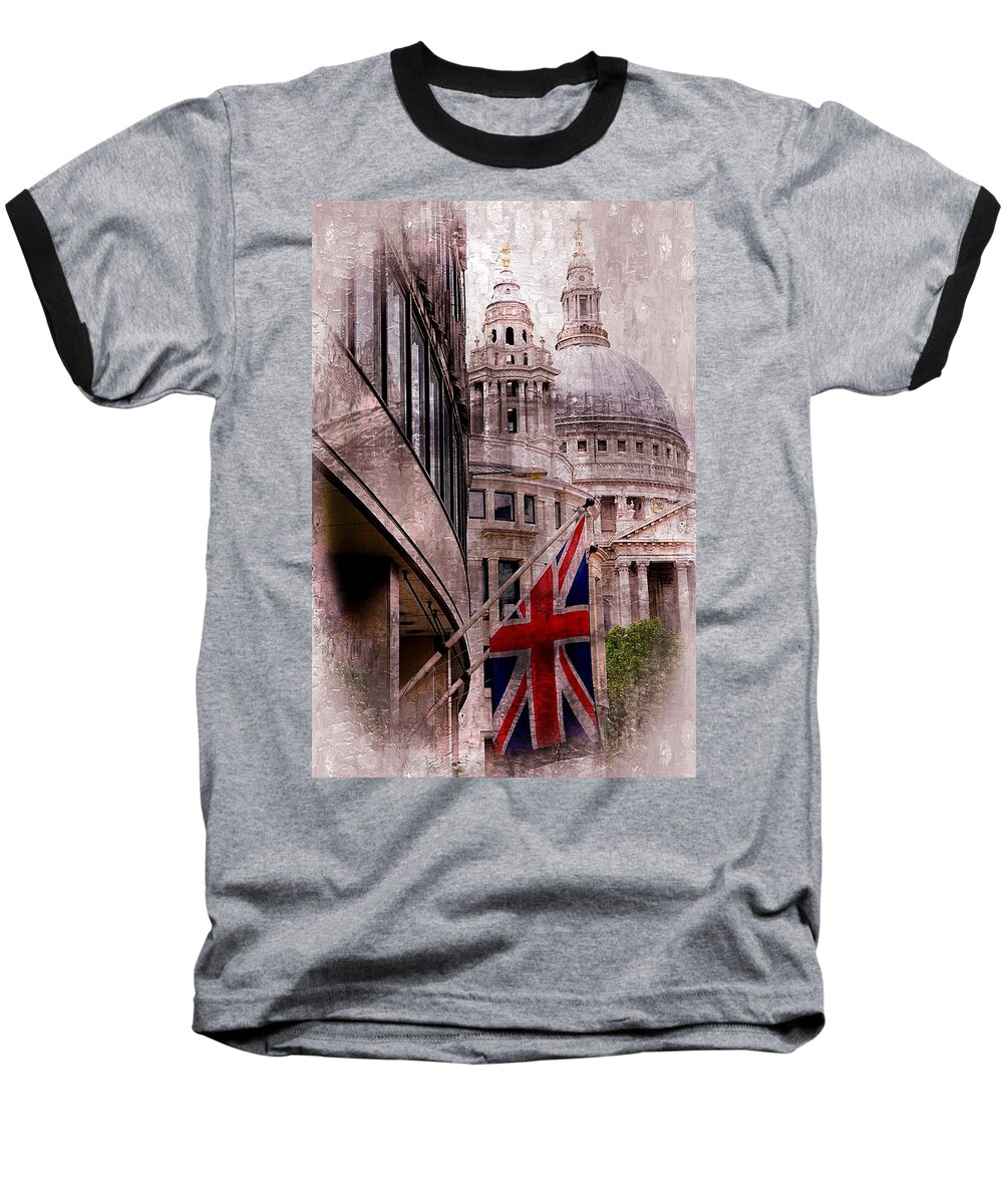 British Flag Baseball T-Shirt featuring the photograph Union Jack by St. Paul's Cathdedral by Karen McKenzie McAdoo