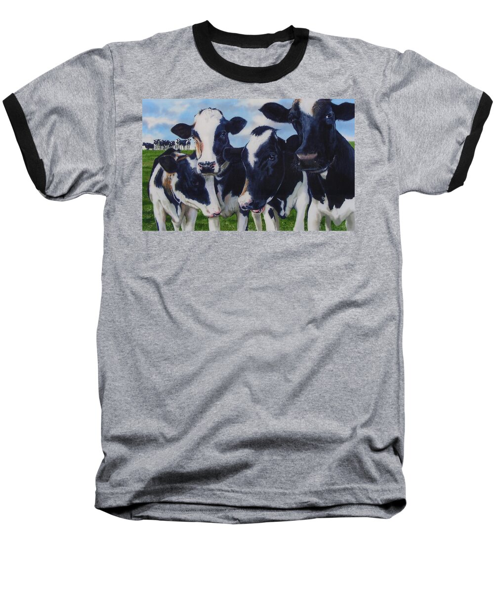 Cows Baseball T-Shirt featuring the painting Up Front by Denny Bond