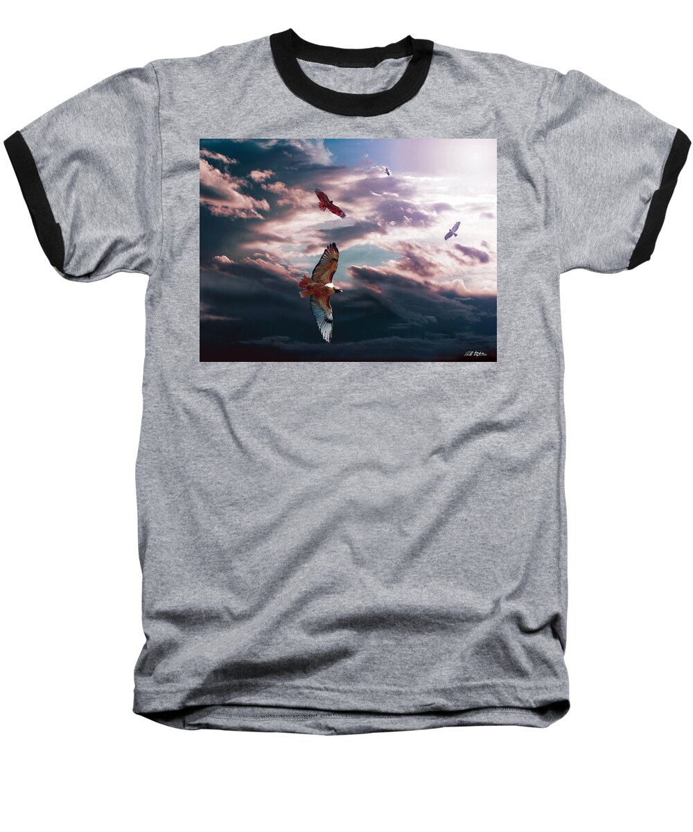 Hawks Baseball T-Shirt featuring the digital art Up Up and Away by Bill Stephens