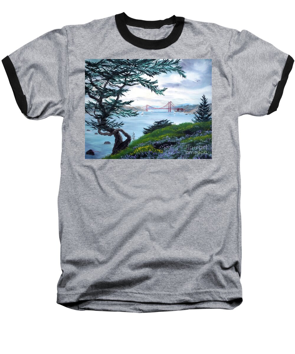 San Francisco Baseball T-Shirt featuring the painting Upon Seeing the Golden Gate by Laura Iverson