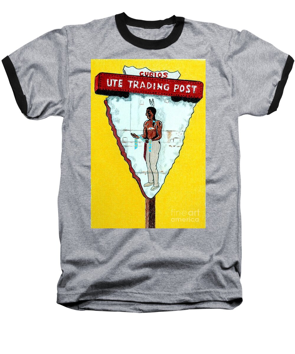 Vintage Baseball T-Shirt featuring the drawing Ute Trading Post by Glenda Zuckerman