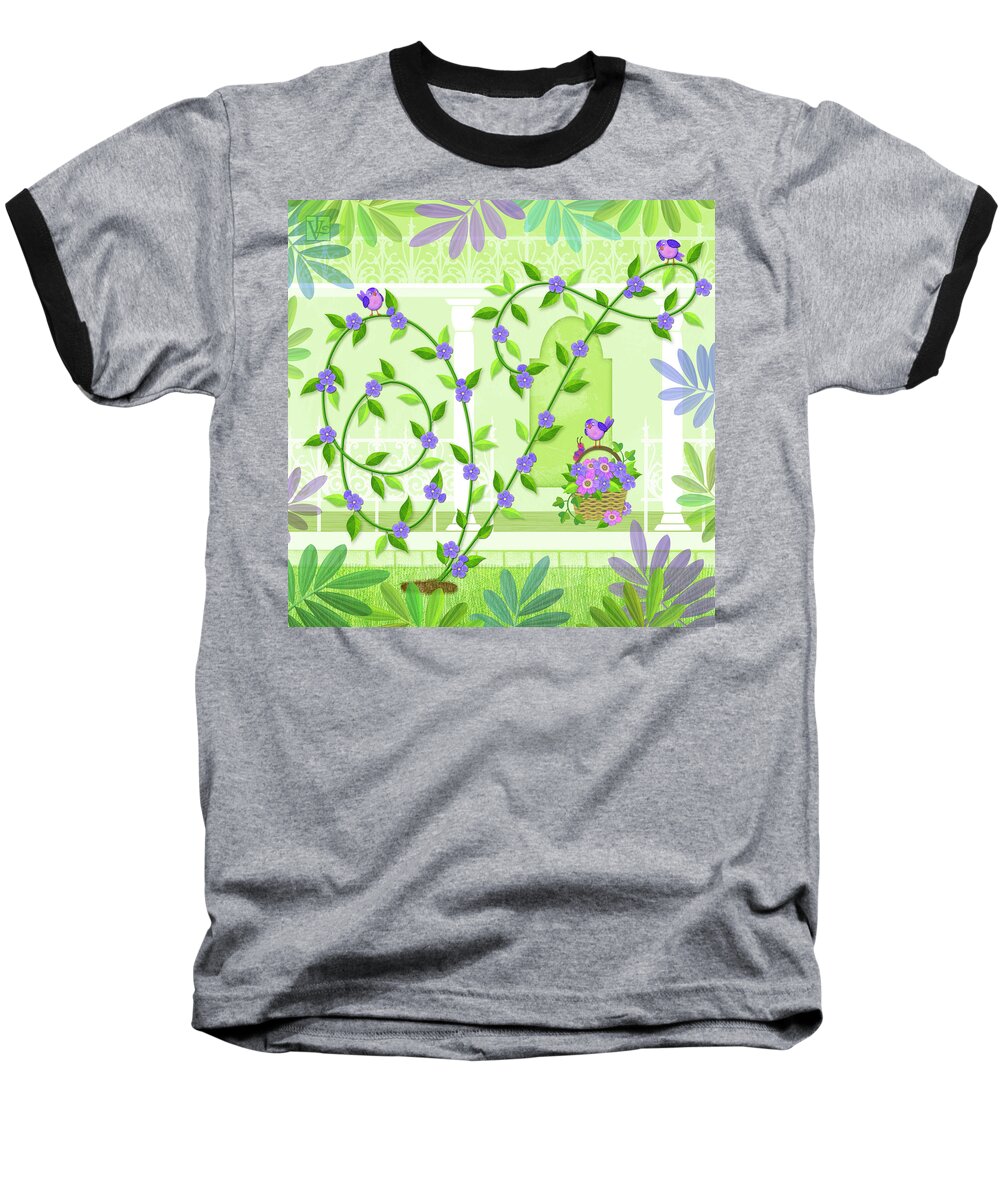 Vine Baseball T-Shirt featuring the digital art V is for Vine and Veranda by Valerie Drake Lesiak