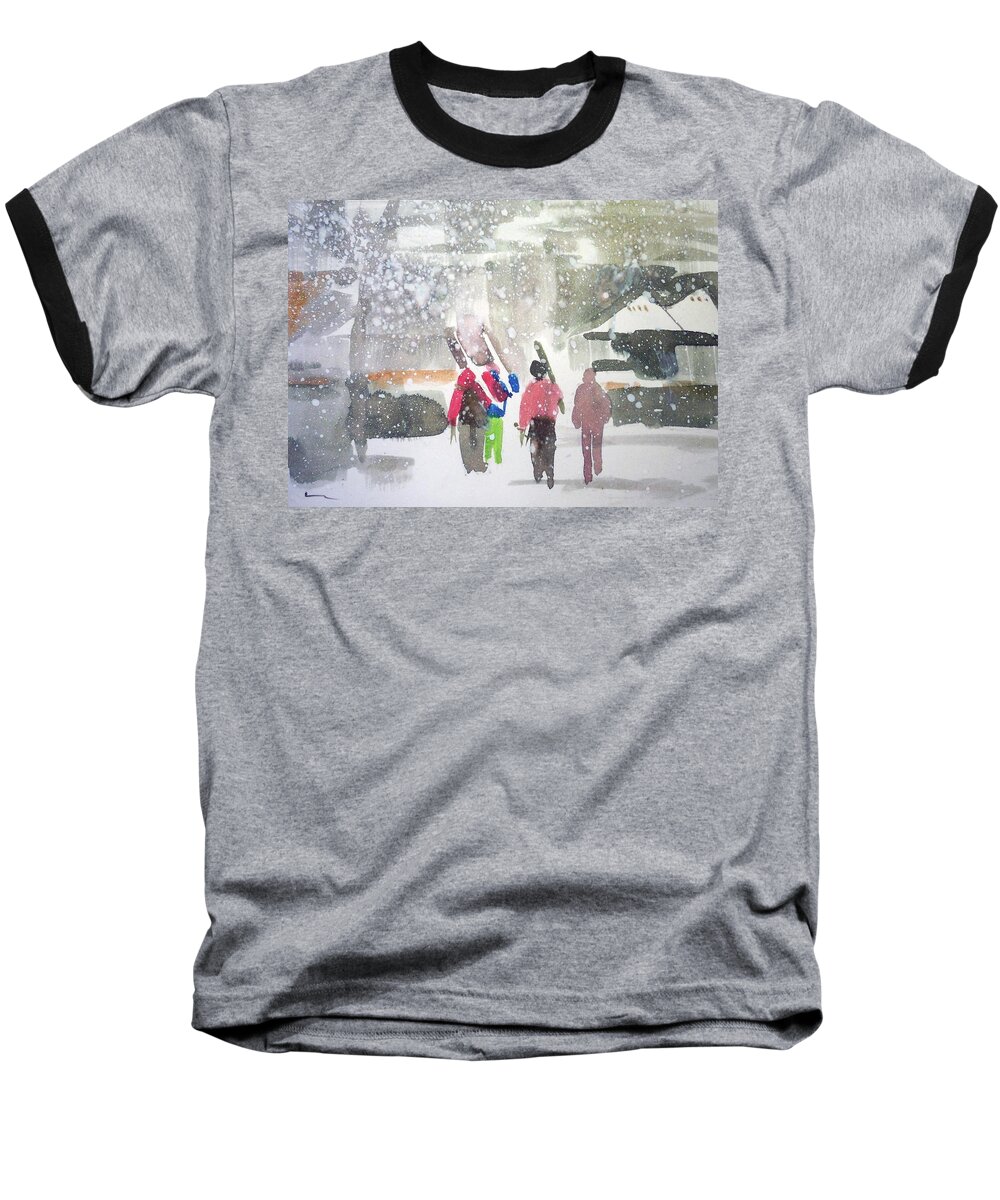 Outdoors Travel Snow Nature Figuresholidays Baseball T-Shirt featuring the painting Vail,Colorado by Ed Heaton