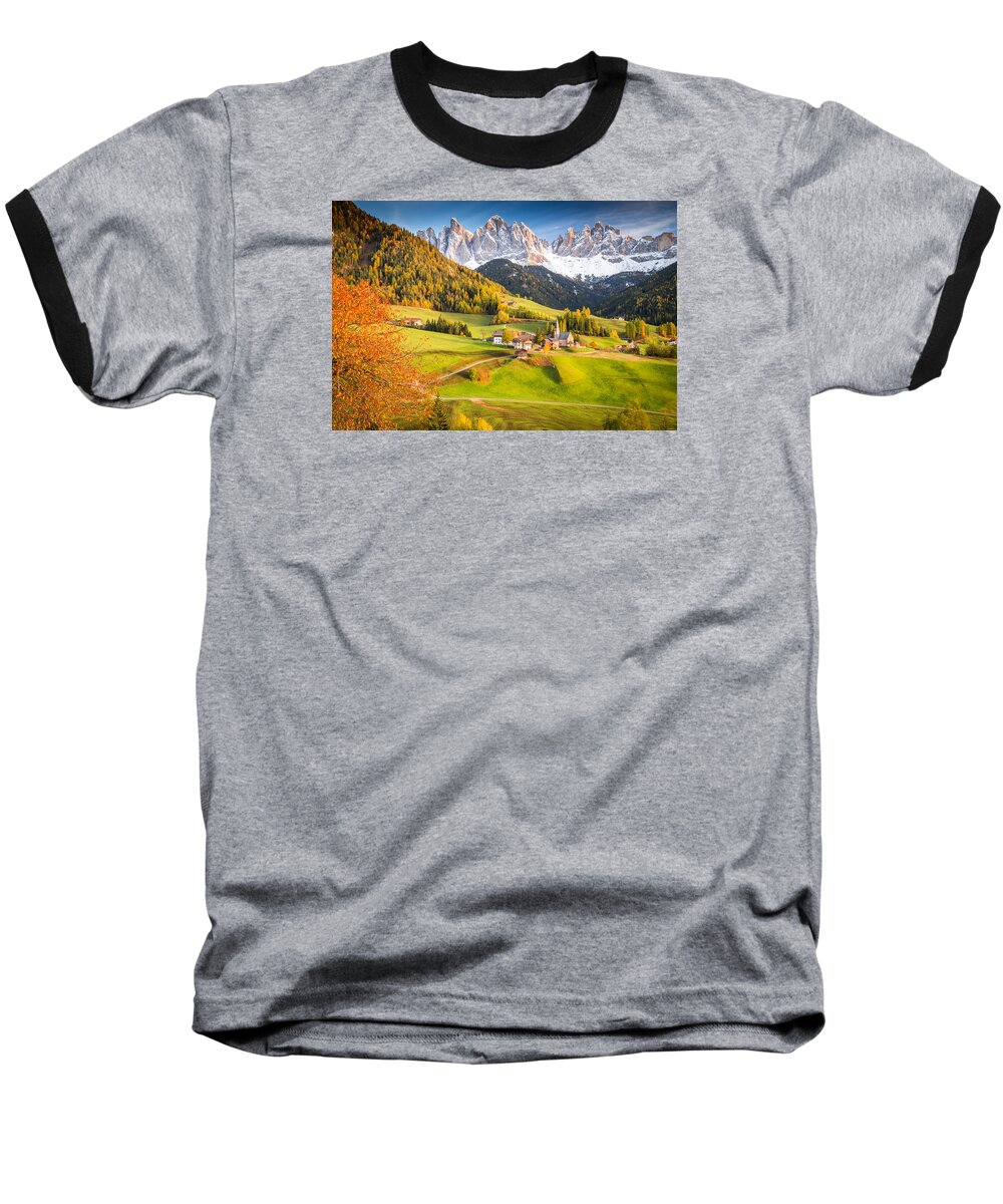 Autumnal Colors Baseball T-Shirt featuring the photograph Val di Funes, Italy by Stefano Termanini