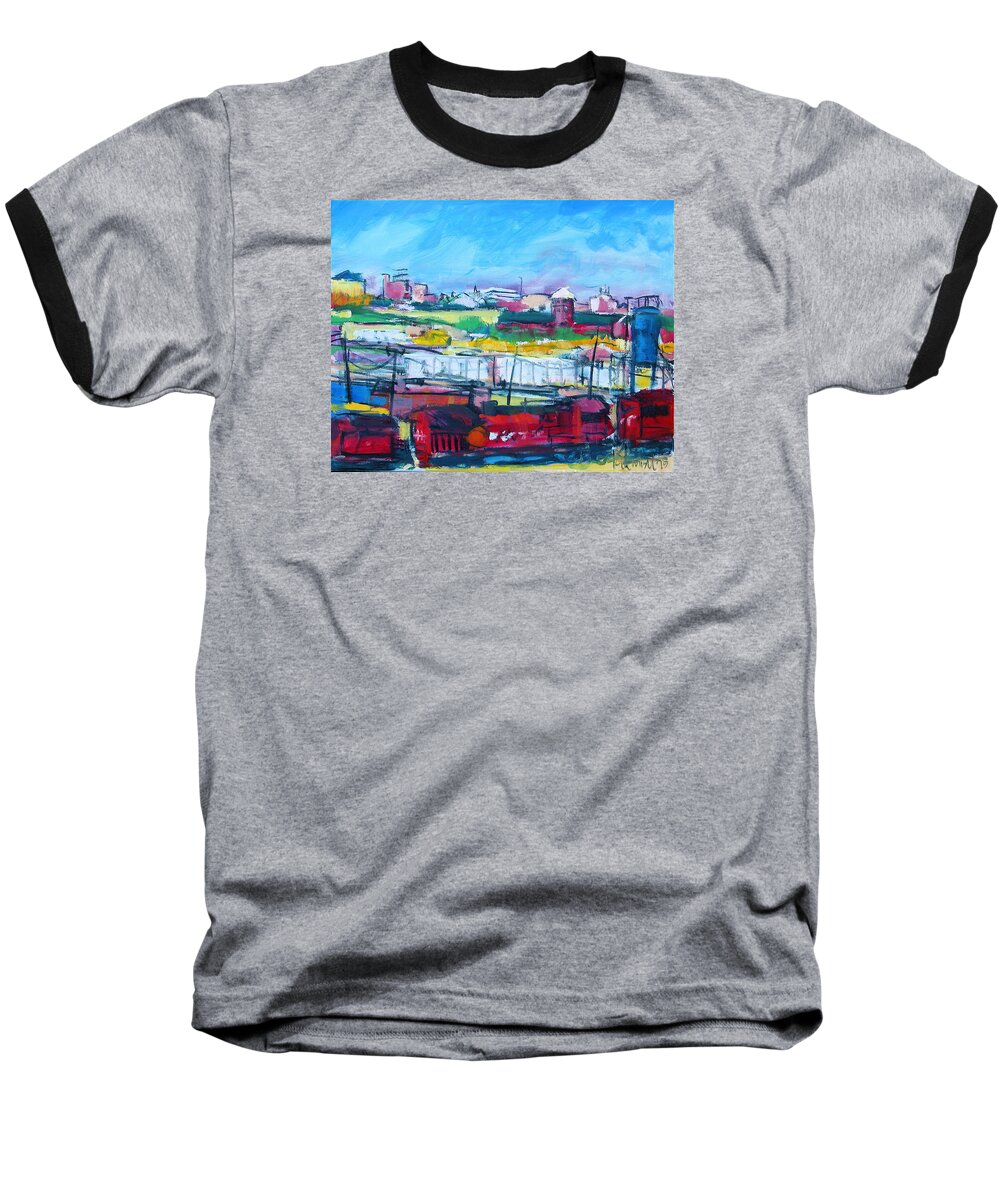 Trains Baseball T-Shirt featuring the painting Valley Yard by Les Leffingwell