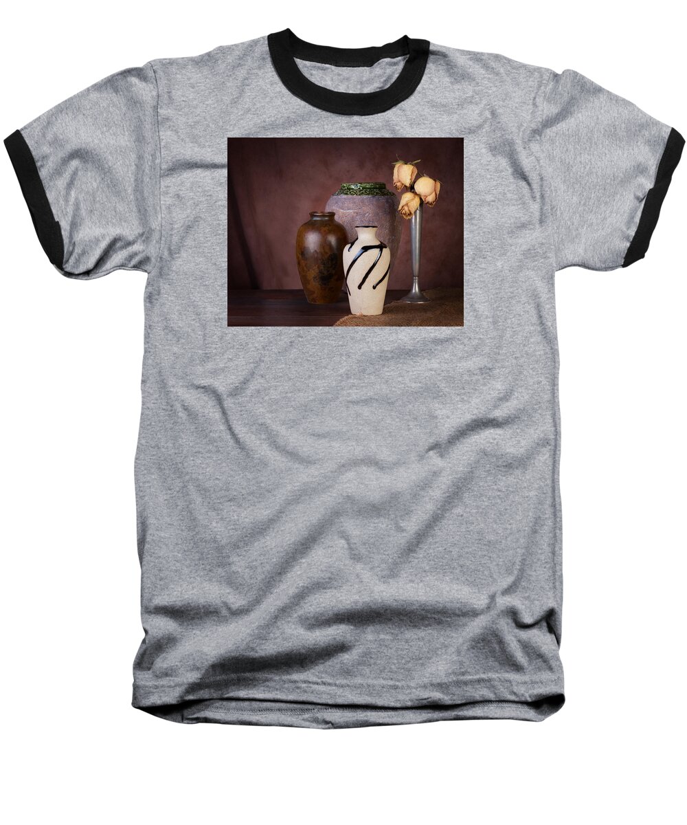 Brown Baseball T-Shirt featuring the photograph Vase and Roses Still Life by Tom Mc Nemar