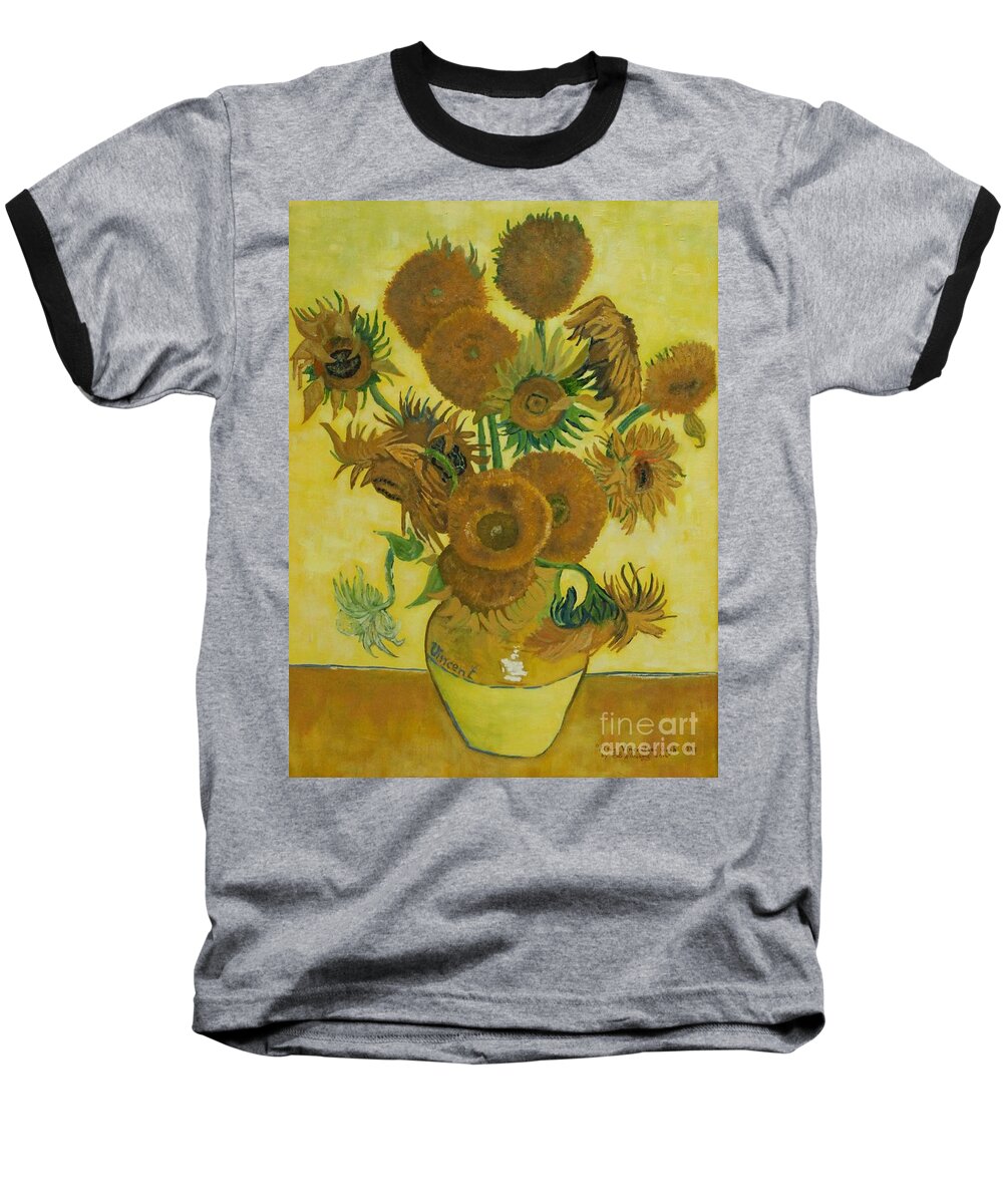Sunflowers Baseball T-Shirt featuring the painting Vase withFifteen Sunflowers by Bob Williams