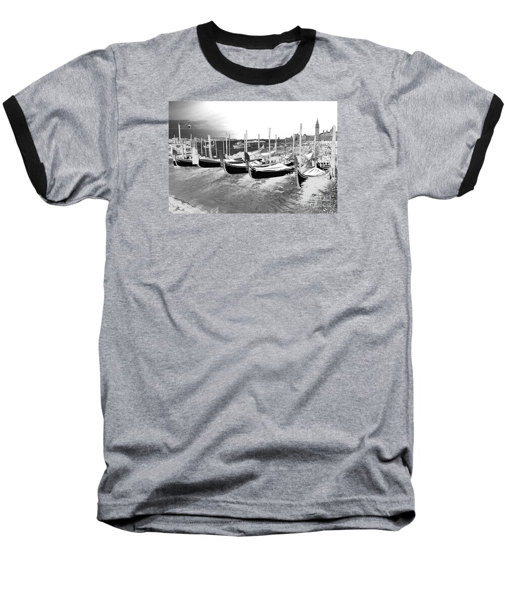 Gondolas Baseball T-Shirt featuring the photograph Venice gondolas silver by Rebecca Margraf