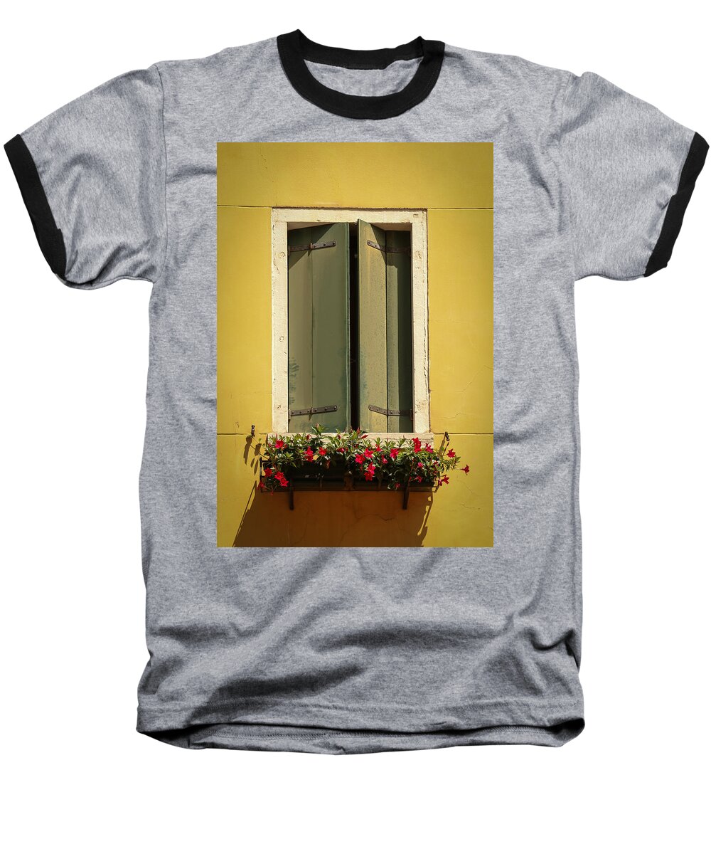 Venice Baseball T-Shirt featuring the photograph Venice Window in Green by Kathleen Scanlan