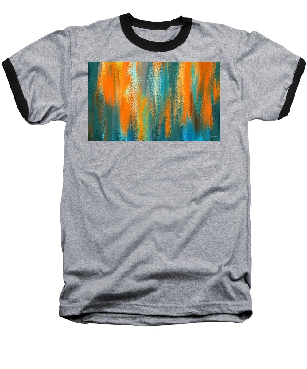 Turquoise And Orange Baseball T-Shirt featuring the painting Vibrant Blues - Turquoise and Orange Abstract Art by Lourry Legarde