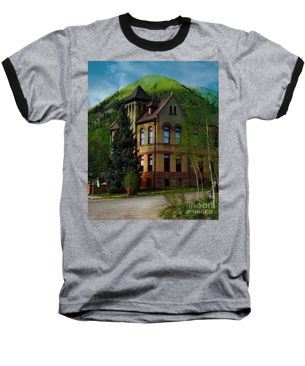 Victorian Court House Rico Co Baseball T-Shirt featuring the digital art Victorian Court House Rico Colorado by Annie Gibbons
