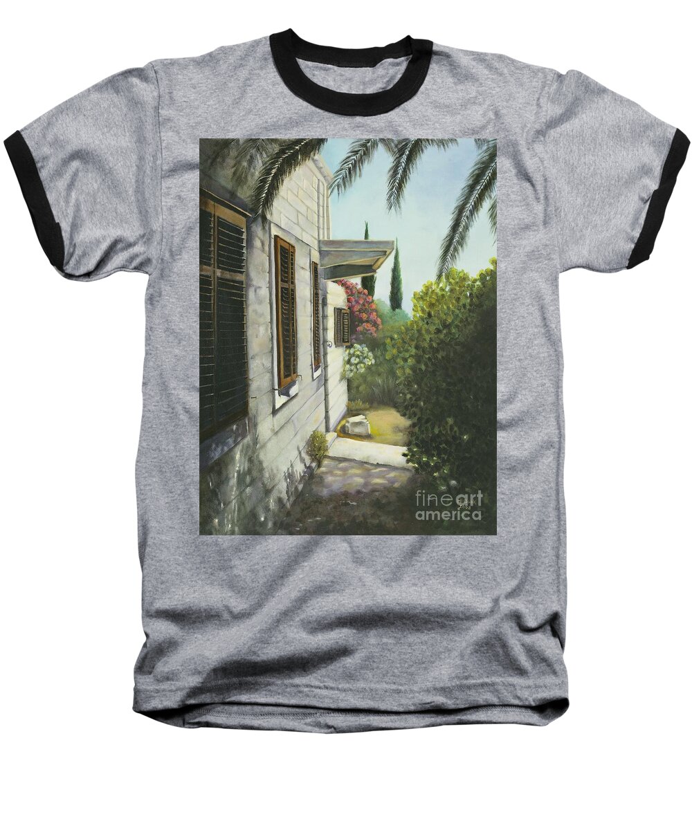 Landscape Baseball T-Shirt featuring the painting View in a Croatian Garden by Marlene Book