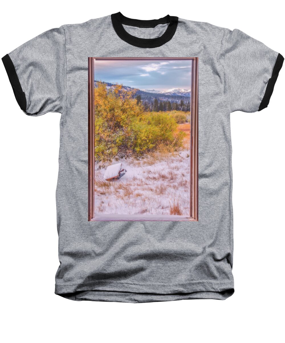 Landscape Baseball T-Shirt featuring the photograph View Out of a Broken Window by Marc Crumpler