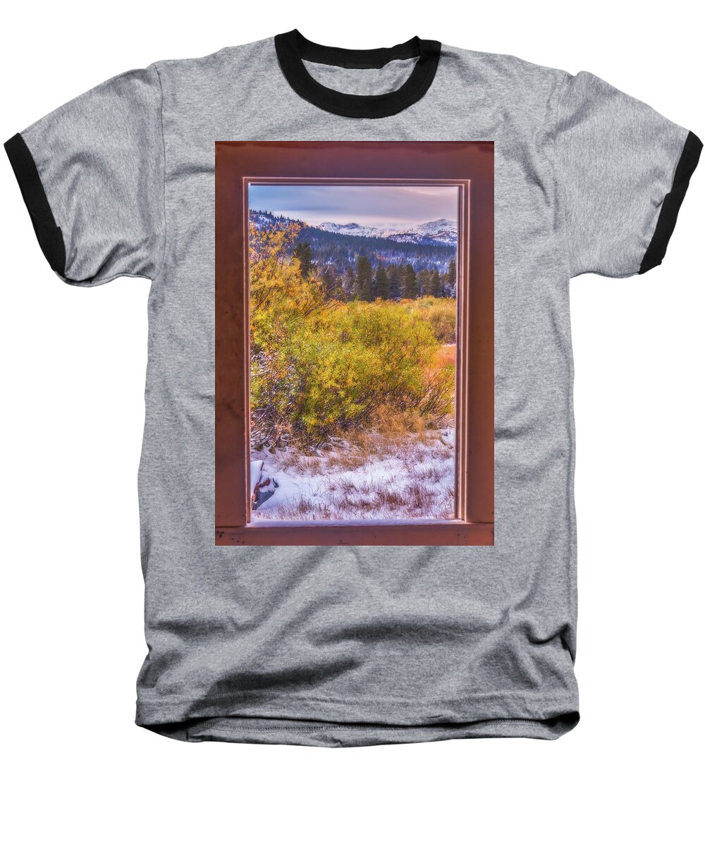 Landscape Baseball T-Shirt featuring the photograph View Out The Frame of a Broken Window by Marc Crumpler