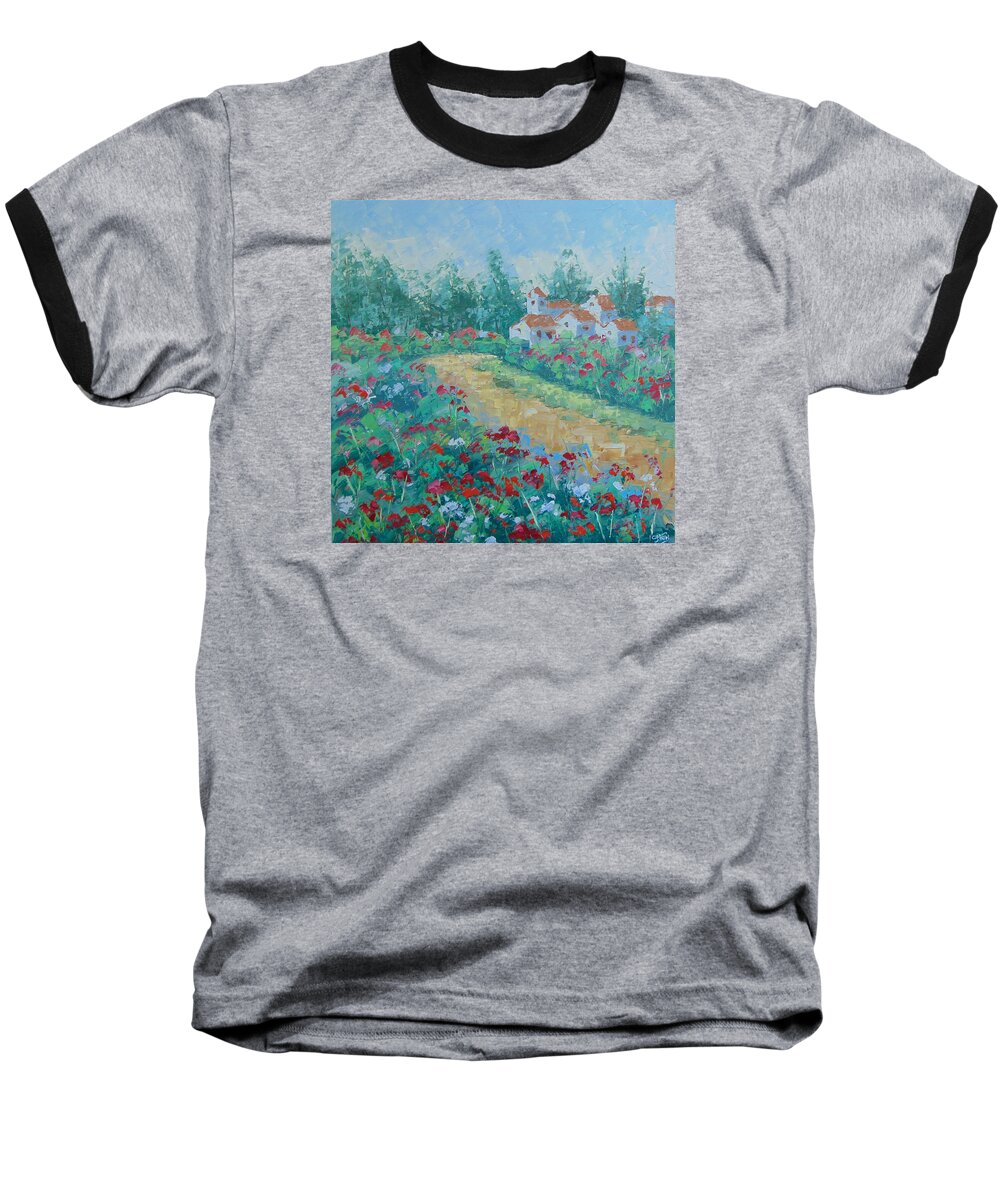 Floral Baseball T-Shirt featuring the painting Village de Provence by Frederic Payet