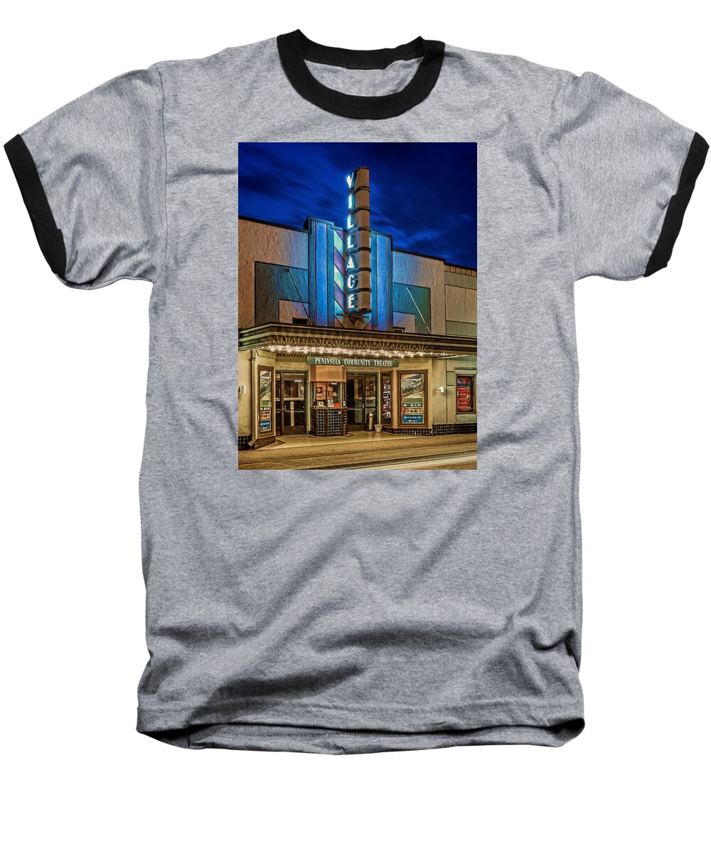  Village Theater Baseball T-Shirt featuring the photograph Village Theater by Jerry Gammon