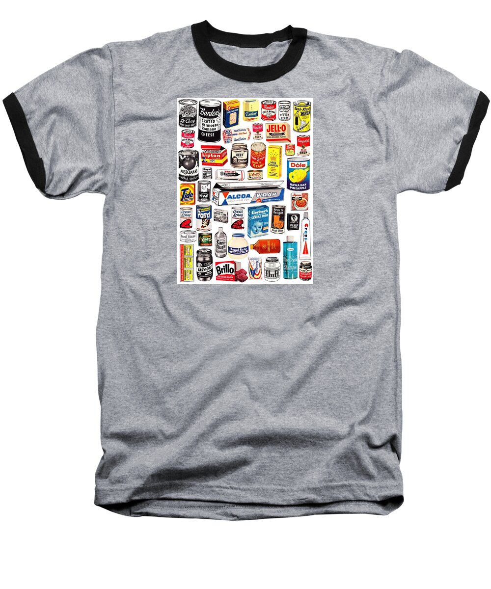 Black Americana Baseball T-Shirt featuring the digital art Vintage American Brands by Kim Kent