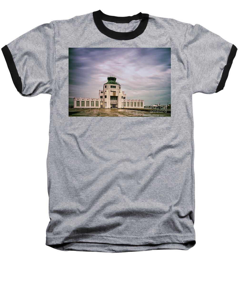 Houston Baseball T-Shirt featuring the photograph Vintage Architectural Photograph of the 1940 Air Terminual Museum - Hobby Airport Houston Texas by Silvio Ligutti