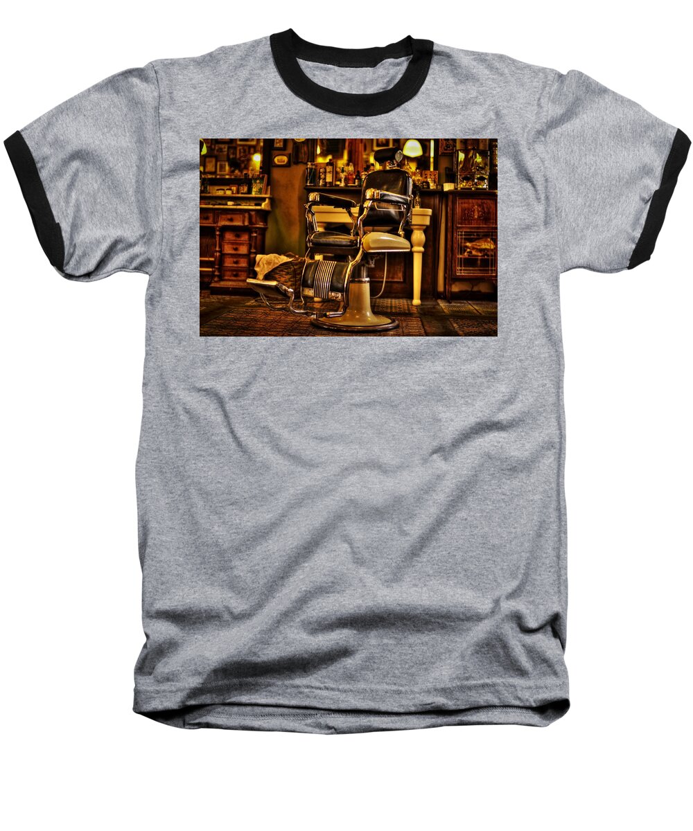 Barbershop Baseball T-Shirt featuring the photograph Vintage Barber Chair by Mountain Dreams