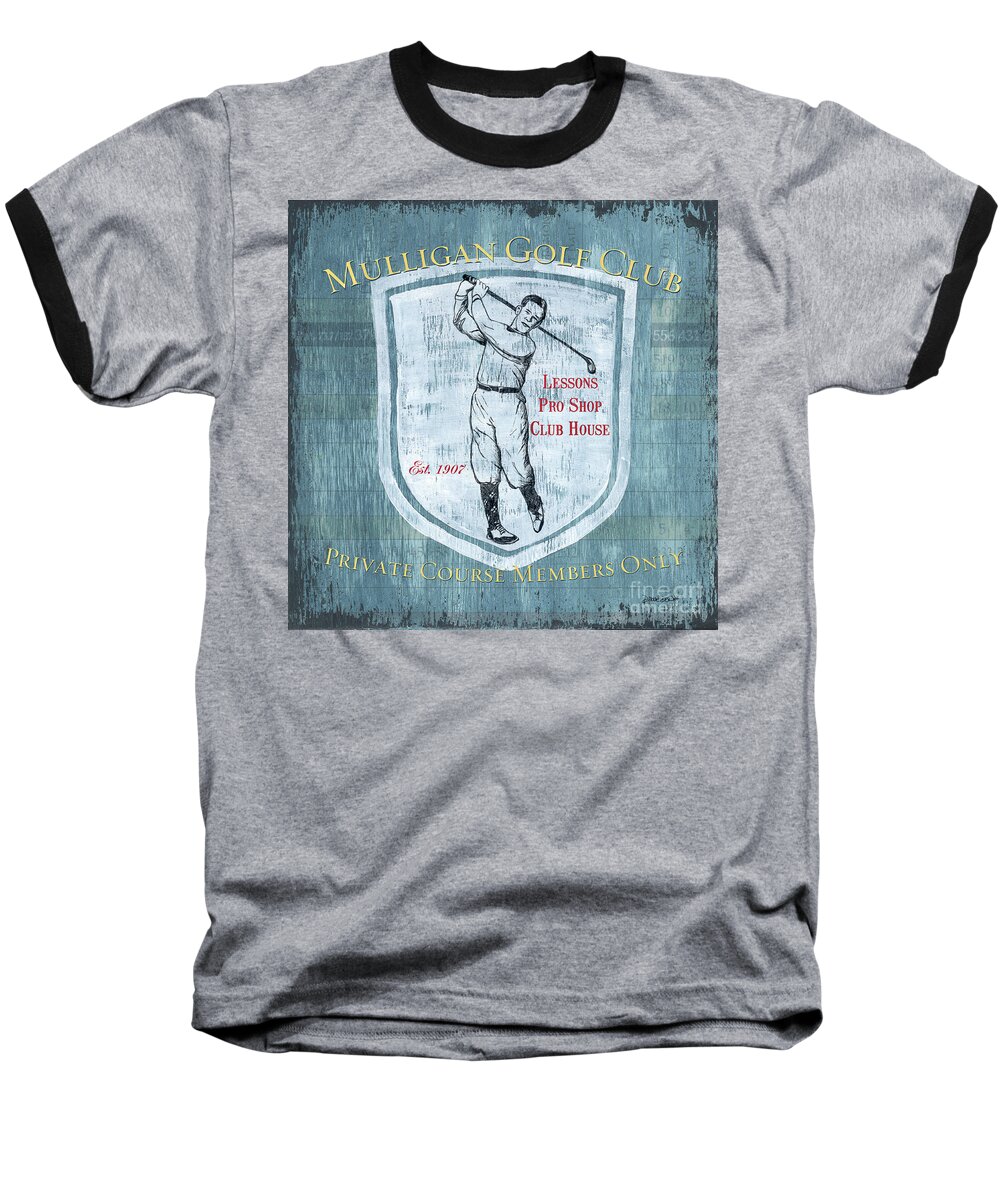 Golf Baseball T-Shirt featuring the painting Vintage Golf Blue 1 by Debbie DeWitt
