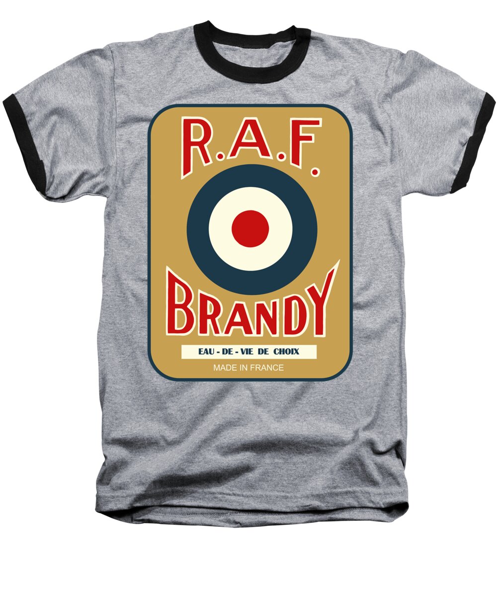  Advertising Baseball T-Shirt featuring the digital art vintage R.A.F. Brandy French liquor bottle label modern remake by Heidi De Leeuw