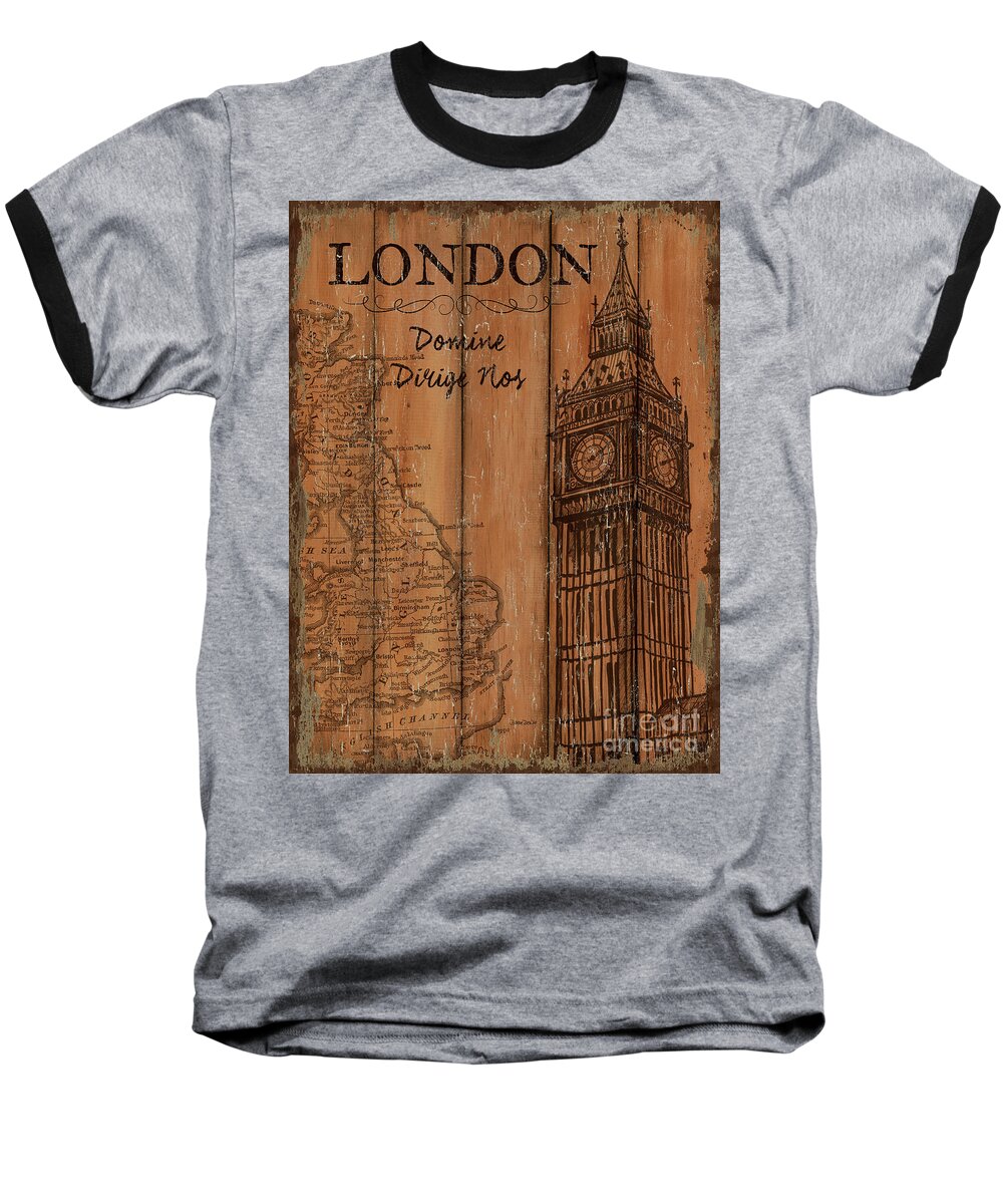 London Baseball T-Shirt featuring the painting Vintage Travel London by Debbie DeWitt