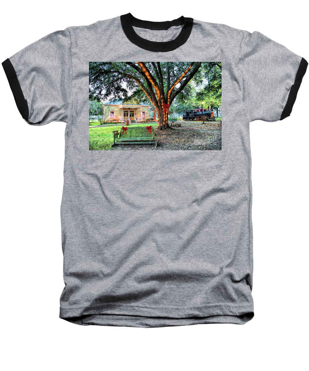 Vintage Village Baseball T-Shirt featuring the photograph Vintage Village at Christmas Time by Bonnie Barry