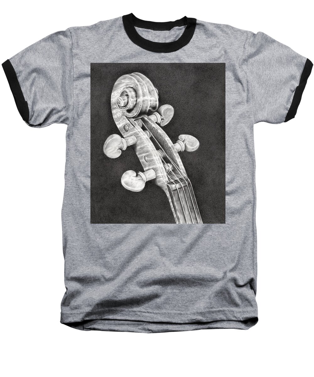 Violin Baseball T-Shirt featuring the drawing Violin Scroll by Casey 'Remrov' Vormer