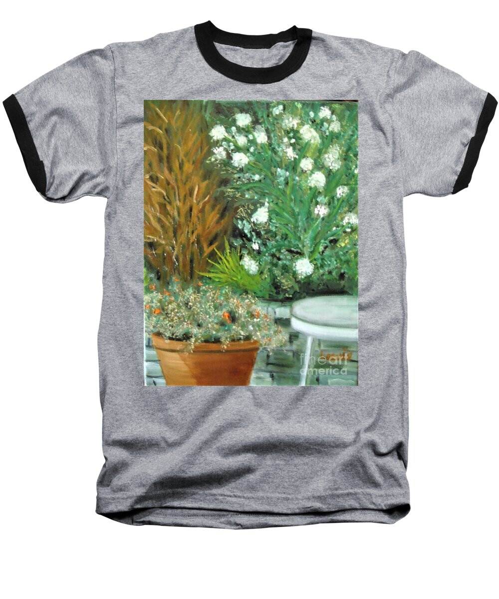 Plein Air Baseball T-Shirt featuring the painting Virginia's Garden by Laurie Morgan