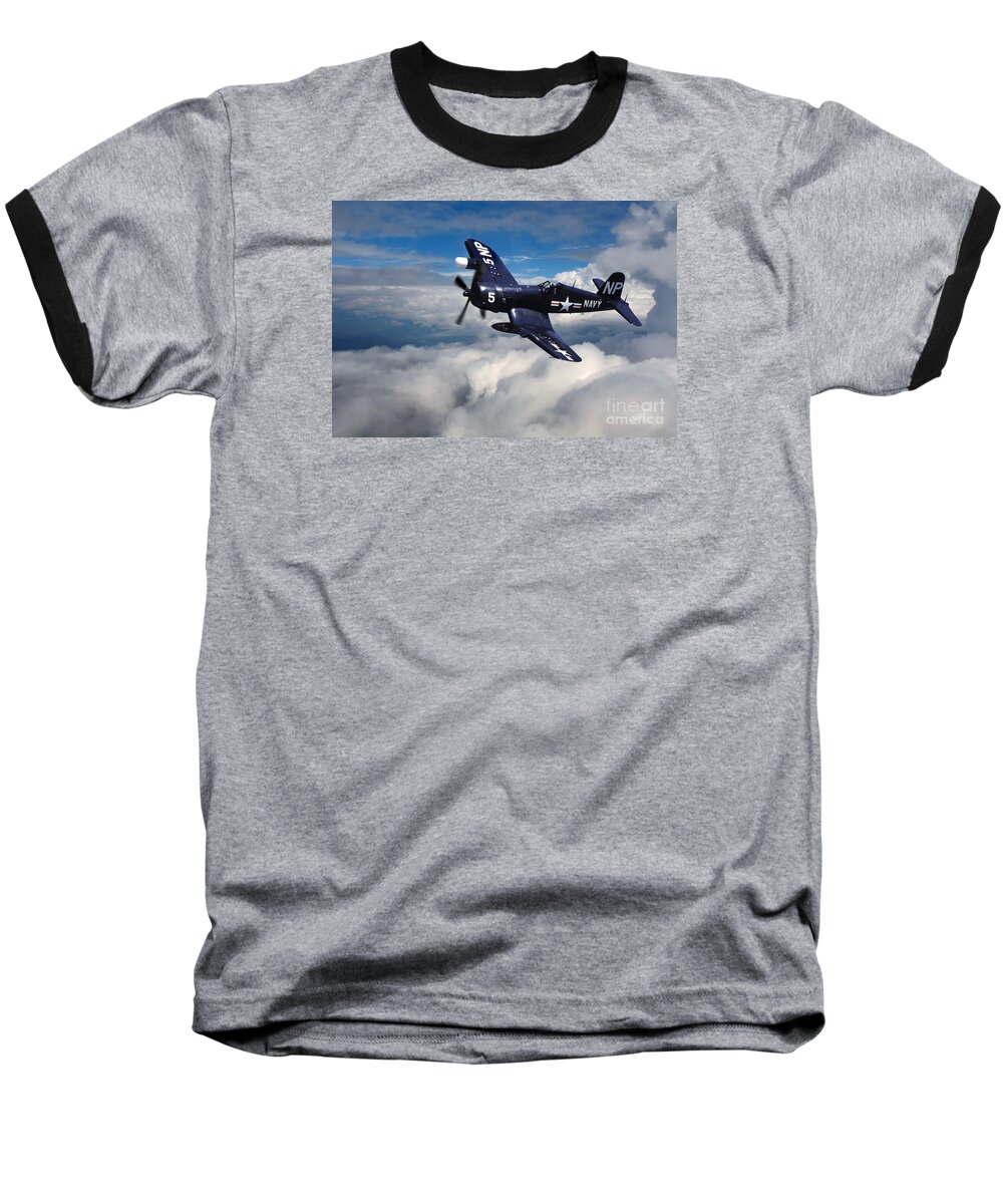 Vought F4u Corsair In Flight Baseball T-Shirt featuring the photograph Vought F4U Corsair in Flight by Wernher Krutein