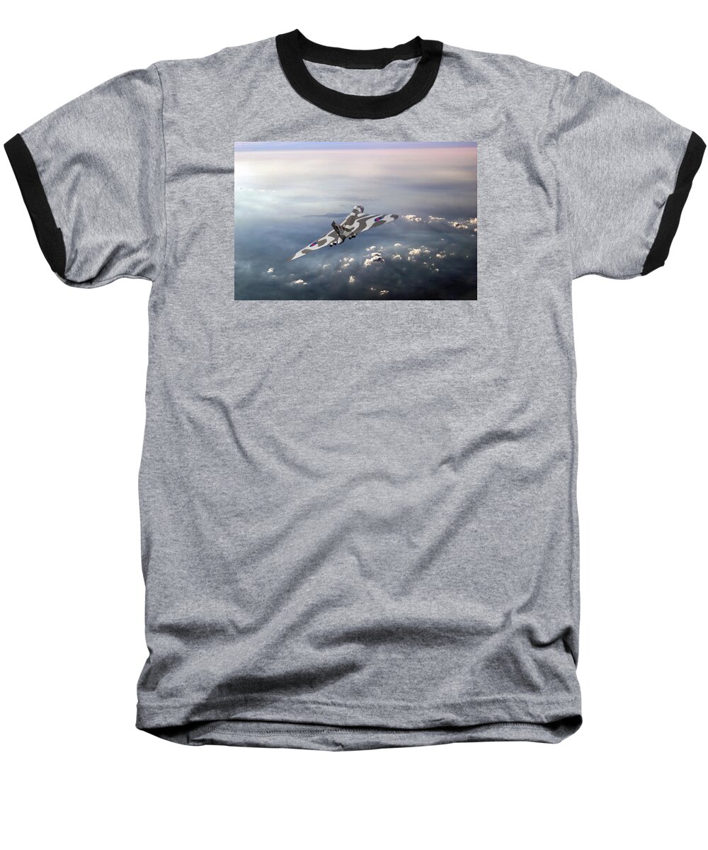 Avro Vulcan Baseball T-Shirt featuring the digital art Vulcan over the Channel by Gary Eason