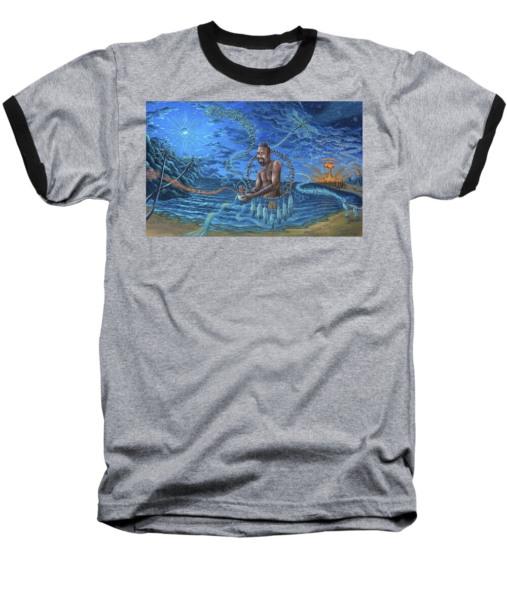 Nahko Baseball T-Shirt featuring the painting Wake The Dreams Into Realities by Jim Figora