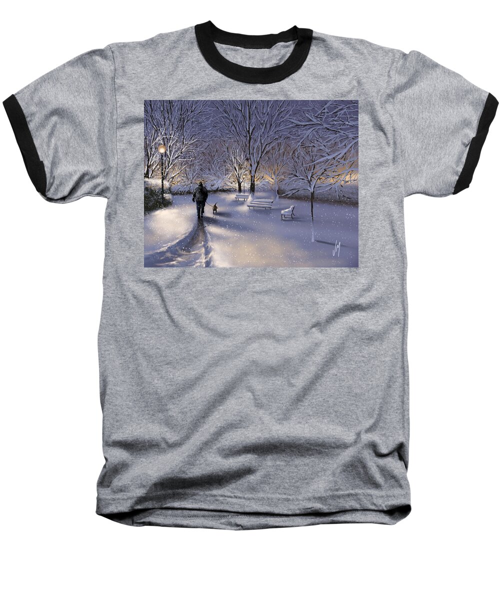 Snow Baseball T-Shirt featuring the painting Walking in the snow by Veronica Minozzi