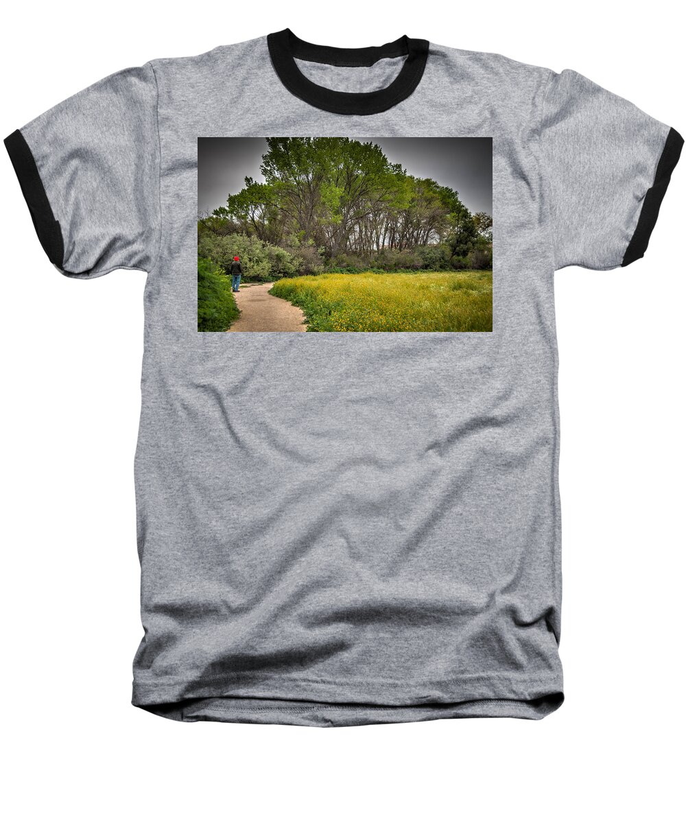Agriculture Baseball T-Shirt featuring the photograph Walking Path in Tall Oak Trees in Spring by Connie Cooper-Edwards