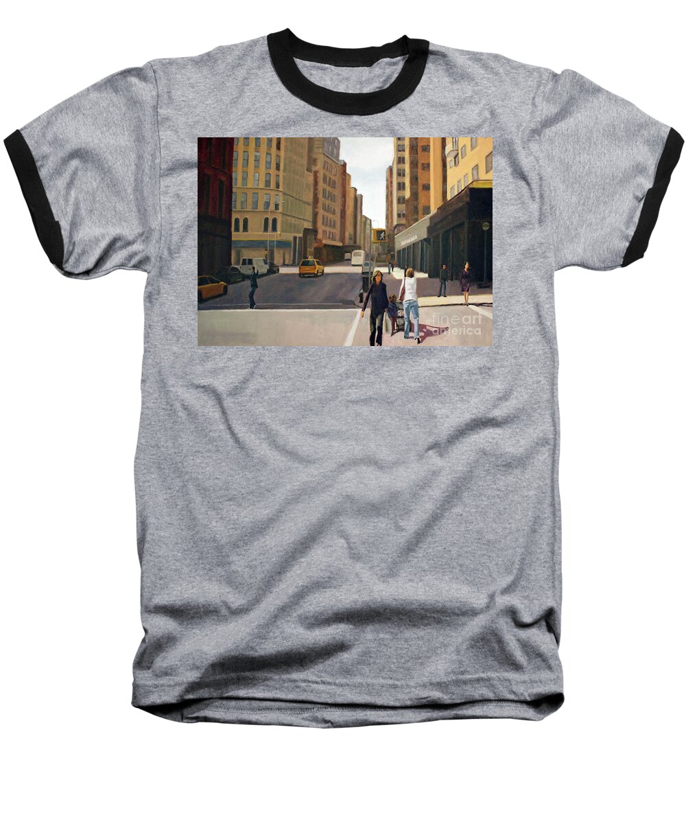 Cityscape Baseball T-Shirt featuring the painting Walking the lines by Tate Hamilton