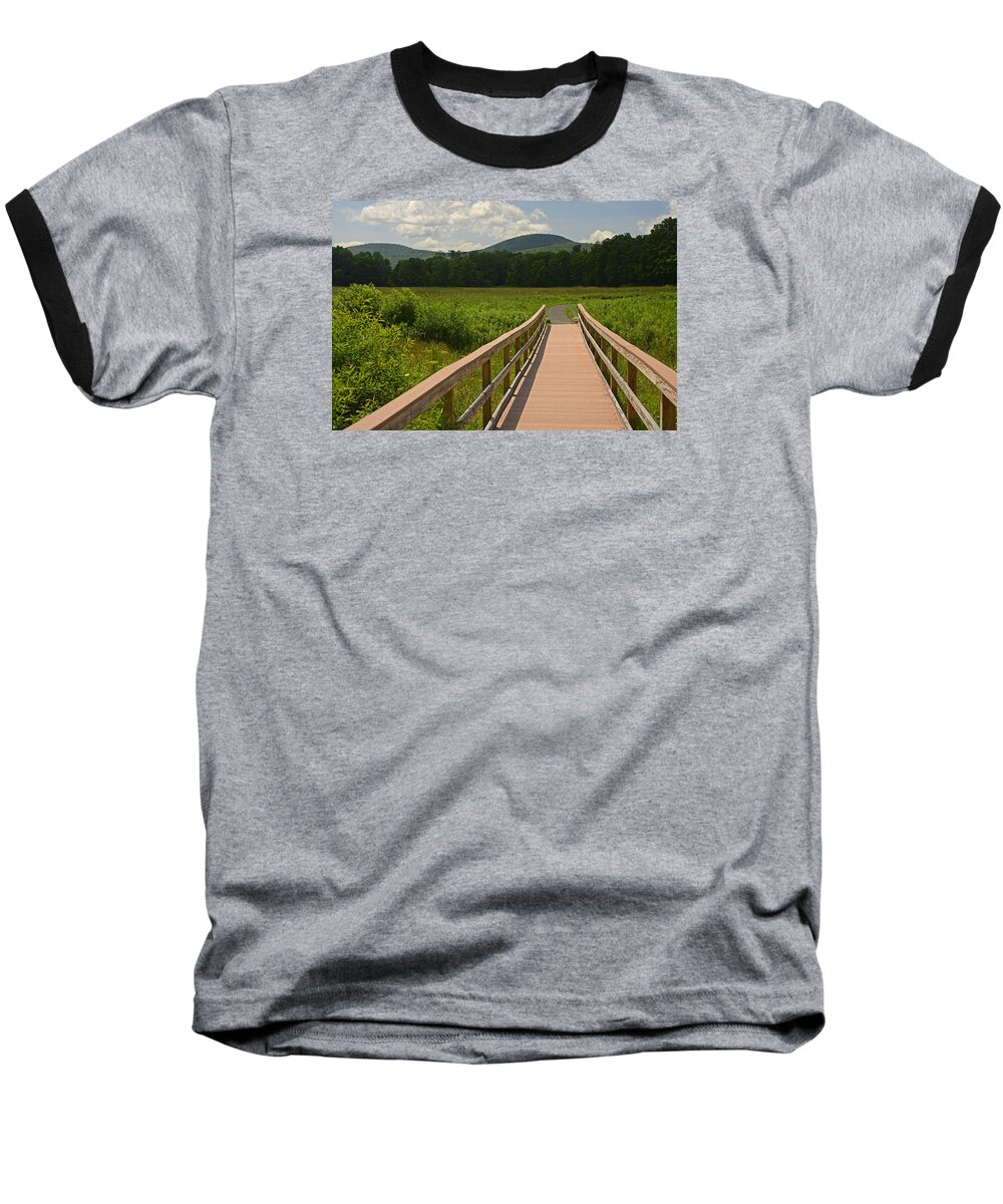 Landscape Baseball T-Shirt featuring the photograph Walkway to a Mountain color by Nancy De Flon
