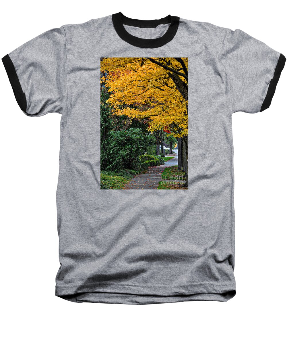 Autumn-colors Baseball T-Shirt featuring the photograph Walkway Under A Canopy Of Yellow by Kirt Tisdale