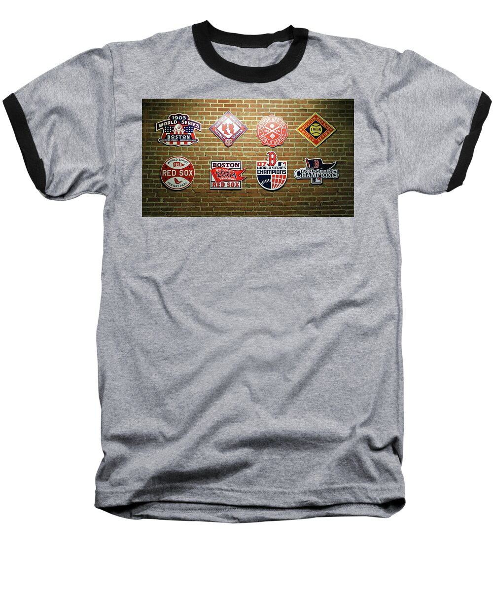  World Baseball T-Shirt featuring the photograph Wall of Championships - Fenway Park by Allen Beatty