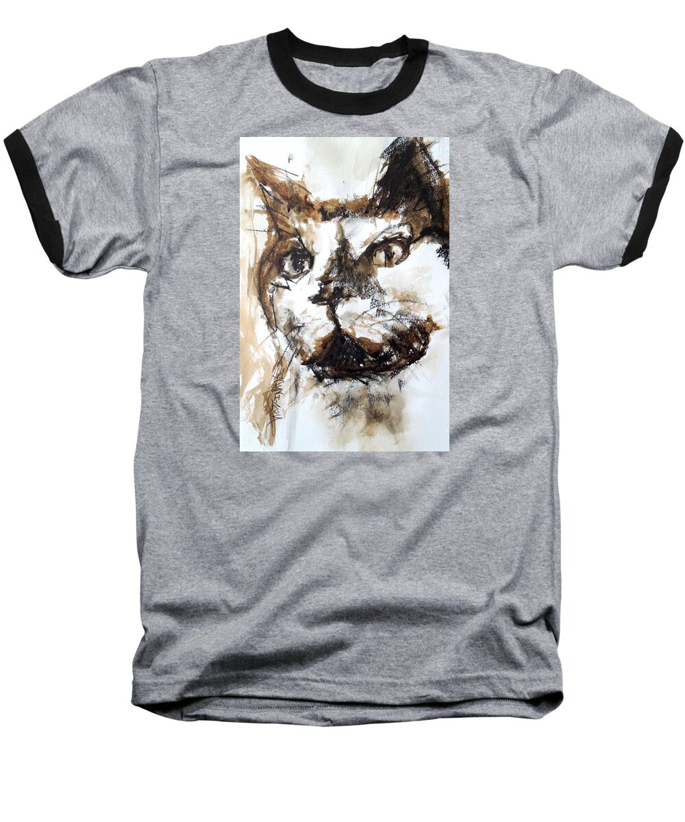 Schiros Baseball T-Shirt featuring the mixed media Walnut and Charcoal by Mary Schiros