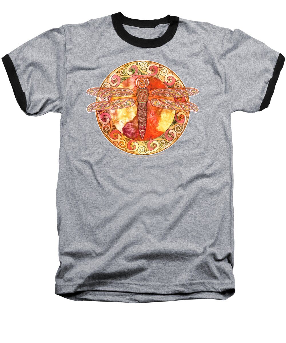 Artoffoxvox Baseball T-Shirt featuring the mixed media Warm Celtic Dragonfly by Kristen Fox