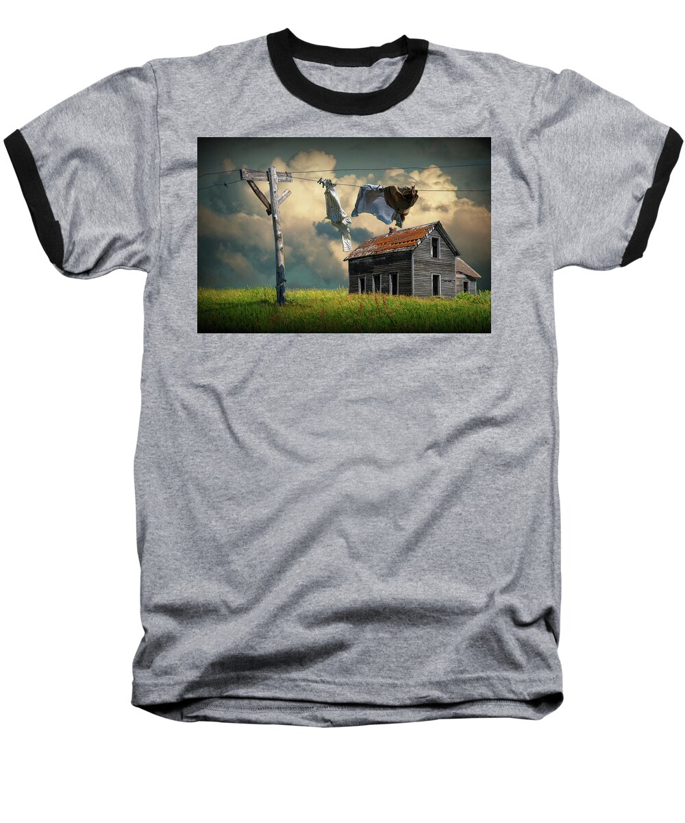Clothes Baseball T-Shirt featuring the photograph Wash on the Line by Abandoned House by Randall Nyhof