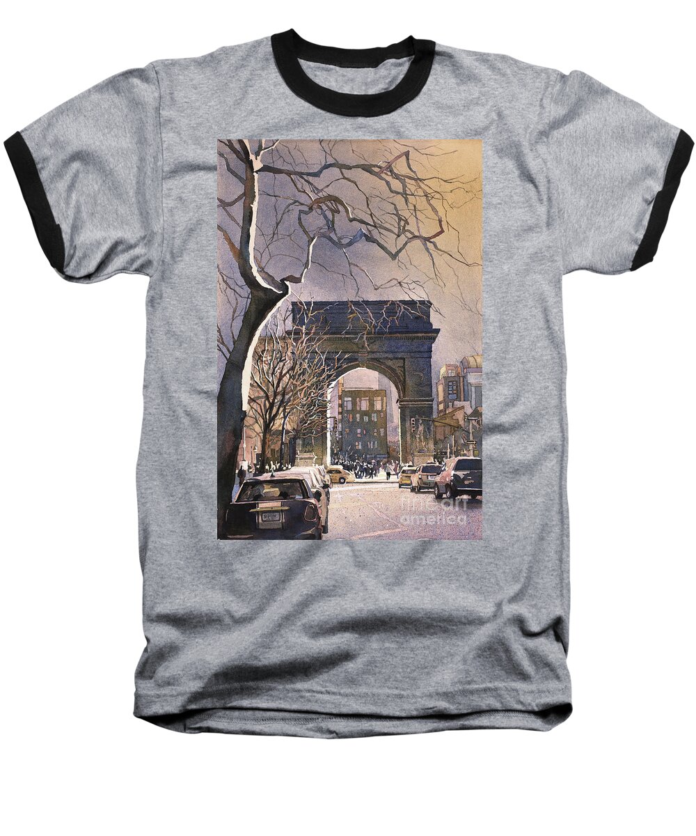 Street Scene Baseball T-Shirt featuring the painting Washington Square- NYC by Ryan Fox