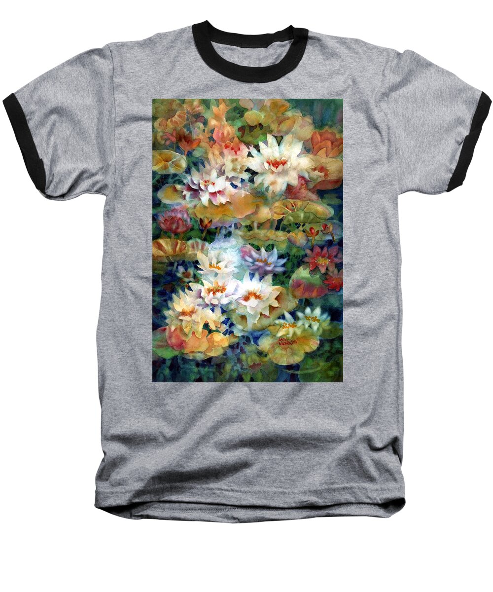 Watercolor Baseball T-Shirt featuring the painting Water Garden II by Ann Nicholson