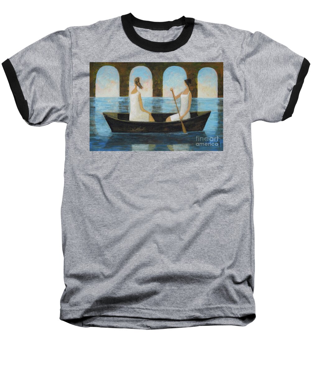Boat Baseball T-Shirt featuring the painting Water Under The Bridge by Glenn Quist